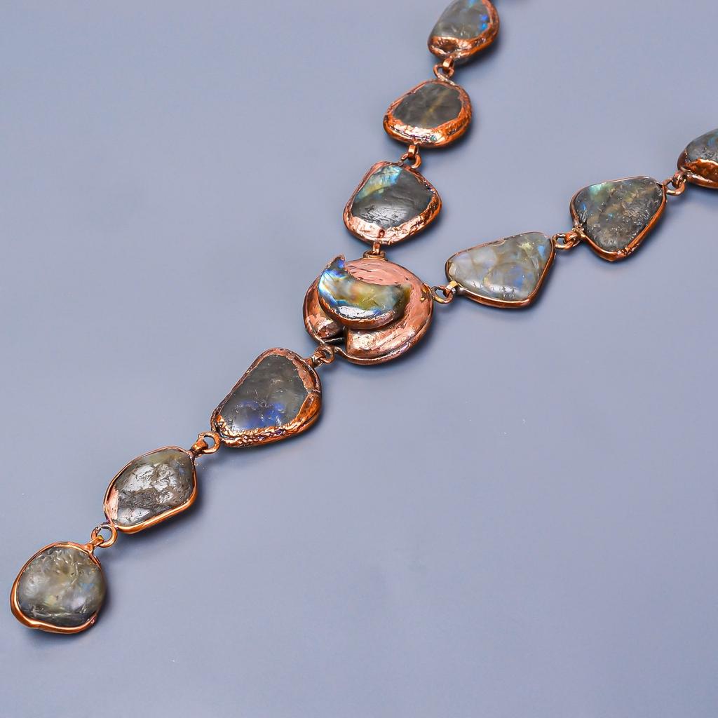 Labradorite Gemstone Copper Boho Chain Artisan Best Friend Gift Necklace Jewelry V-16