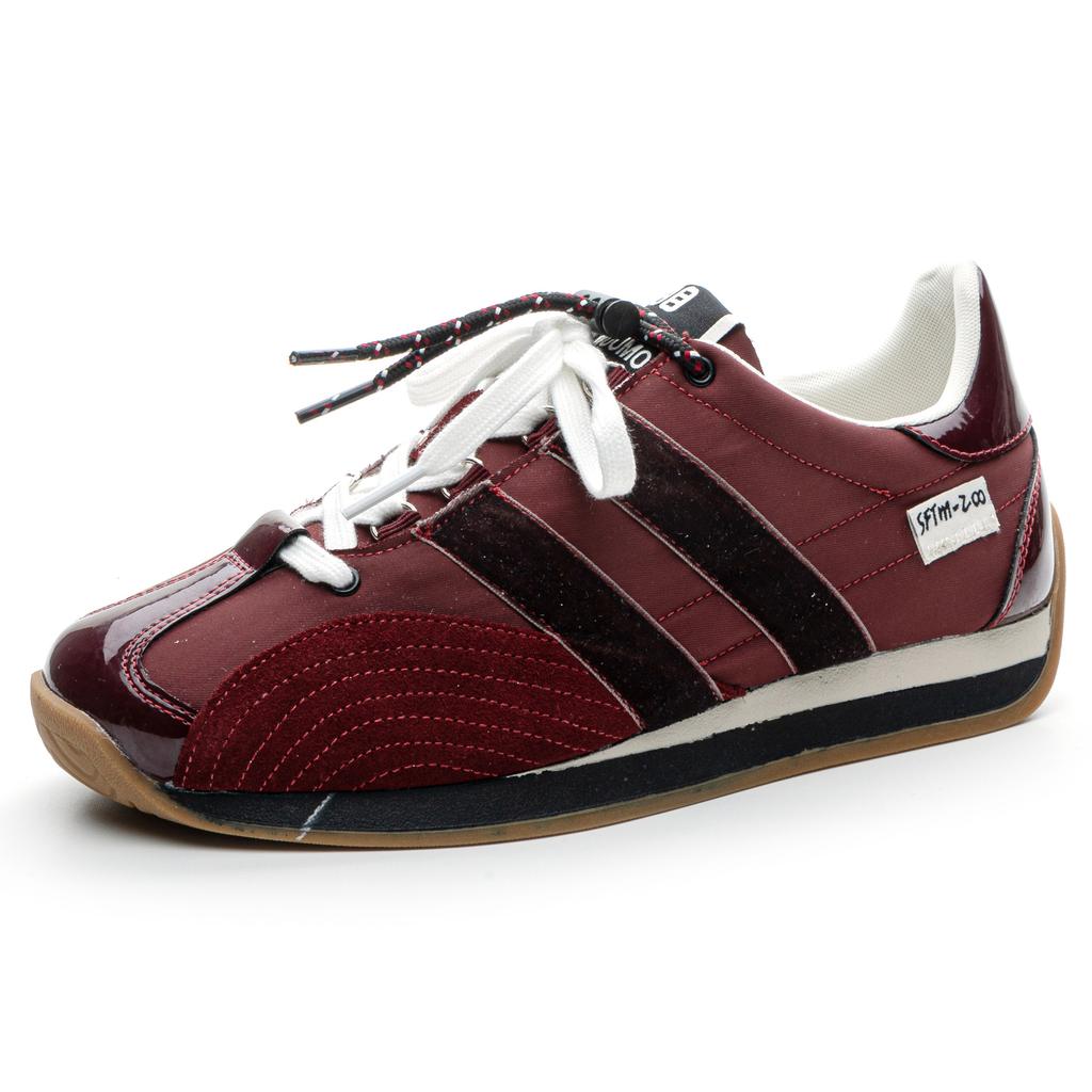 2025 spring new retro round head leather lace-up German training shoes for women, the same color matching flat-soled Forrest Gump shoes, board shoes