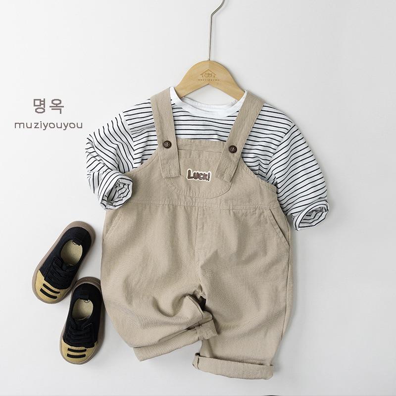 Unisex Kids Korean Style Casual High Waist Suspender Long Overalls Pants