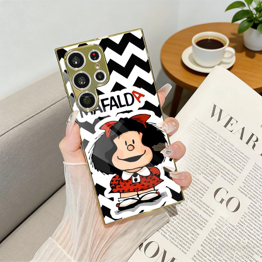 

Cute M-MAFALDA Phone Case for Samsung Galaxy S25 S24 S23 Ultra Phone Cover Electroplated Metal Frame Case Galaxy S24+