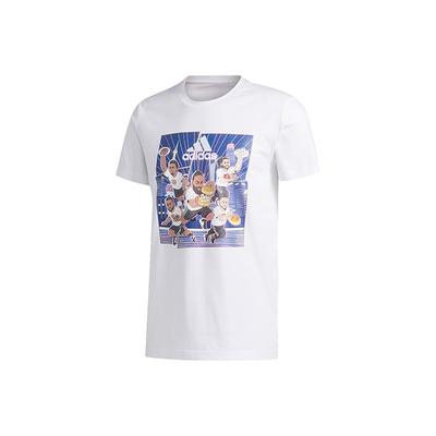 Basketball Star Cartoon Print Short Sleeve T-Shirt Men Tops White GE1057
