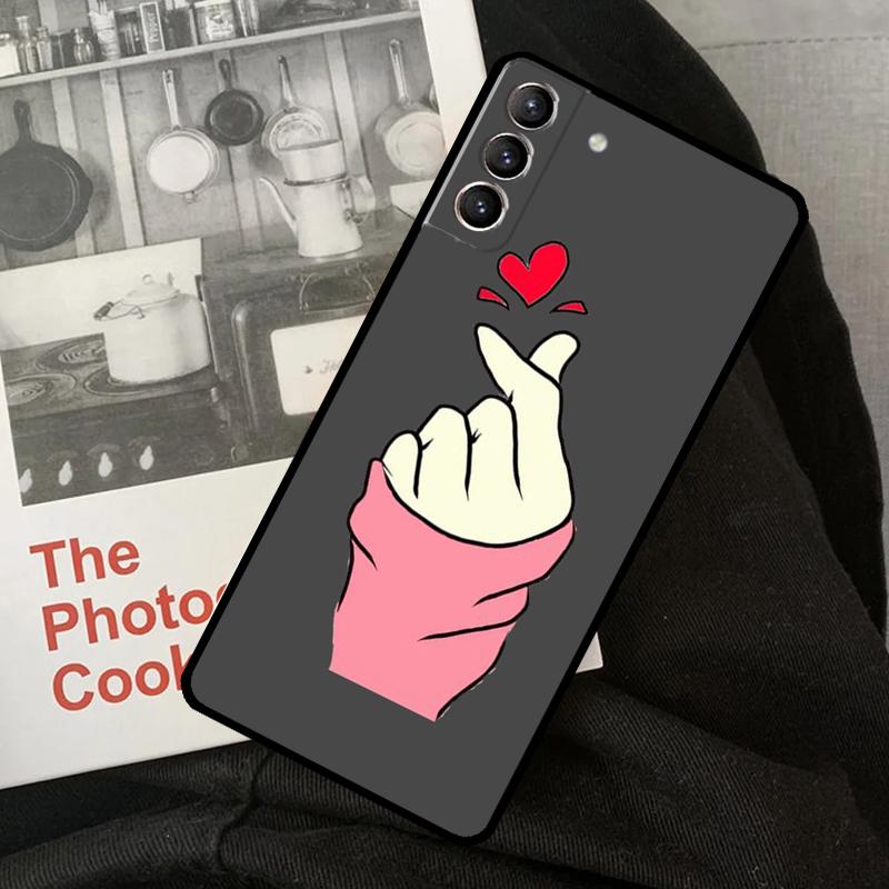 Korean Finger Heart Love Phone Case For Samsung Galaxy S24 Ultra S22 S23 S20 S21 S24 FE S9 S10 Plus Note 10 20 Ultra