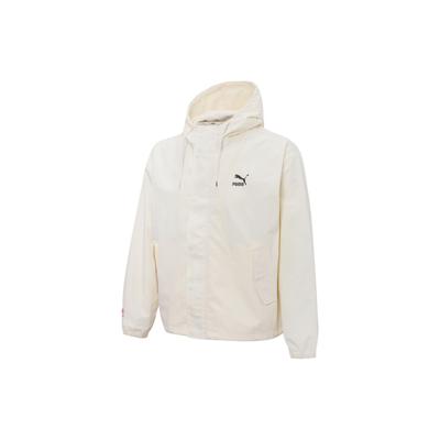 Puma Solid Color Logo Print Zip Hoodie With Drawstring Men Tops White 537523-65