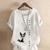 Women's Fashion Cute Fox Prined Short Sleeve T-shirt Loose Cotton Shirt Casual Loose Summer Blouse Tops Plus Size