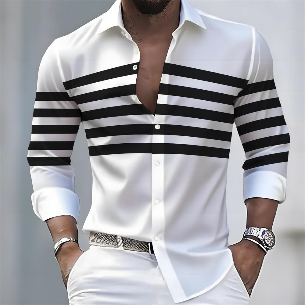 Spring/Autumn New Arrival Men's Striped Long-Sleeve Shirt In 21 Colors - European and American Style Casual Lapel Slim Fit