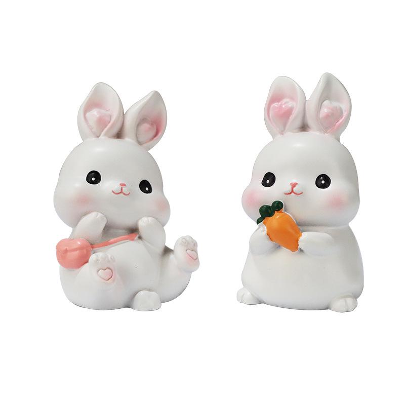 Resin Cartoon Rabbit Figurines - Small Desktop Decorations & Crafts