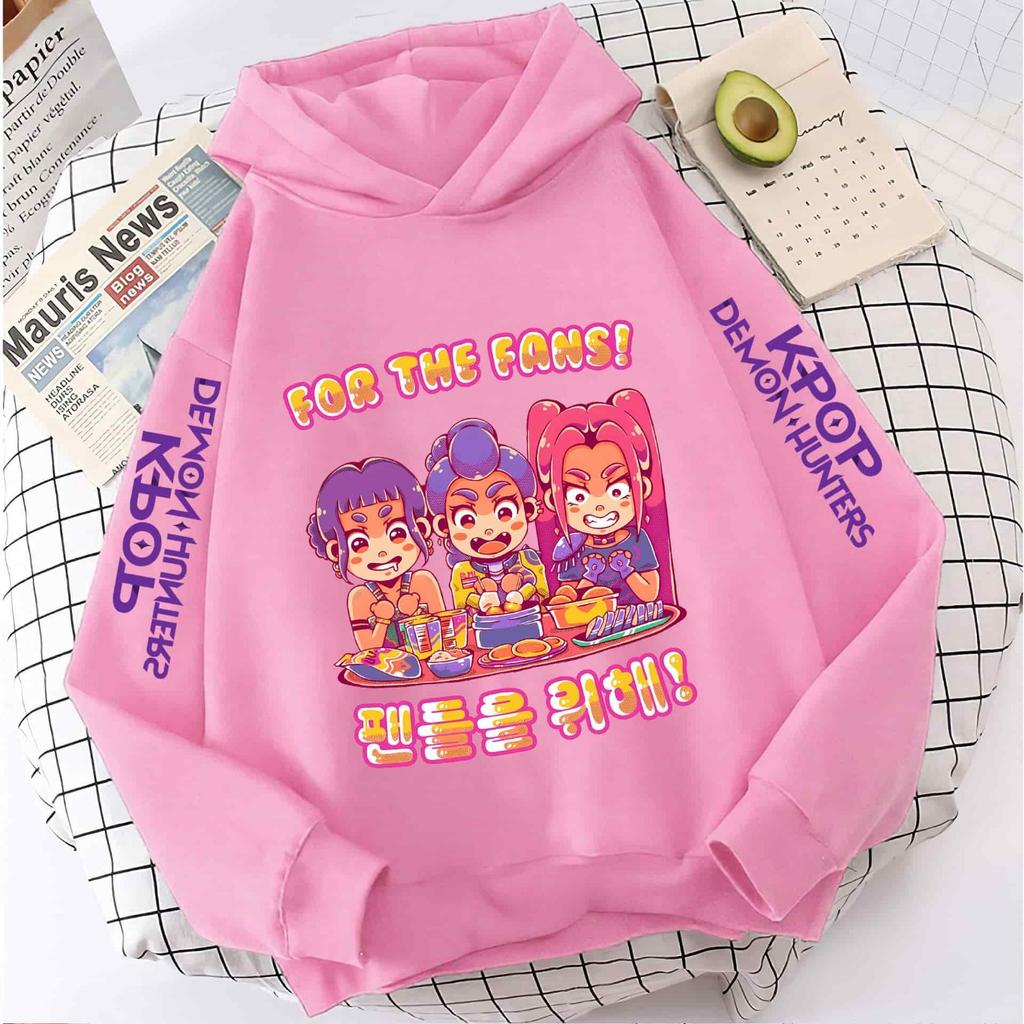 New KPop Demon Hunter Cartoon Girls Hoodies Children's Korean Wave Print Fashion Casual Tops Casual Girls Clothing Warm