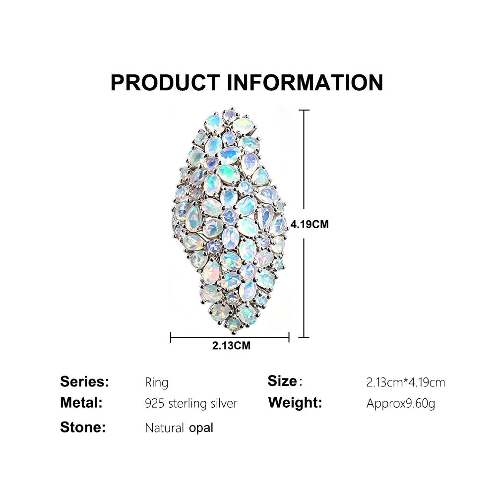 Elegant Natural Opal Ring for Women Big Colorful Gemstone 925 Sterling Silver October Birthstone Jewelry Light Luxury Gift