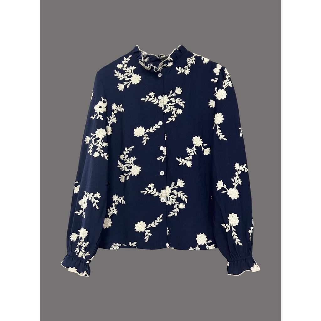Spring Summer New Women's Embroidered Long Sleeve Chiffon Blouse European American Style Casual Elegant Ladies Top