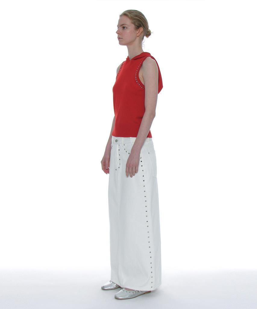 Partimento Woman Studded Denim Maxi Skirt_White