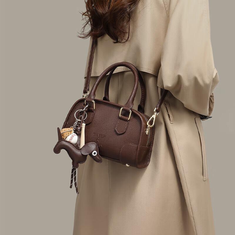 YUYULA Leather Handbag, Women's Crossbody Bag, Shoulder Bag, Coffee Color