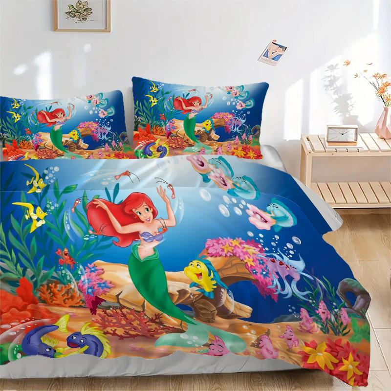 Ariel Moonlit Ocean Print 3Pcs Bedding Set,Duvet Cover with 2 Bedro,Pillowcase Home Birthday Gift