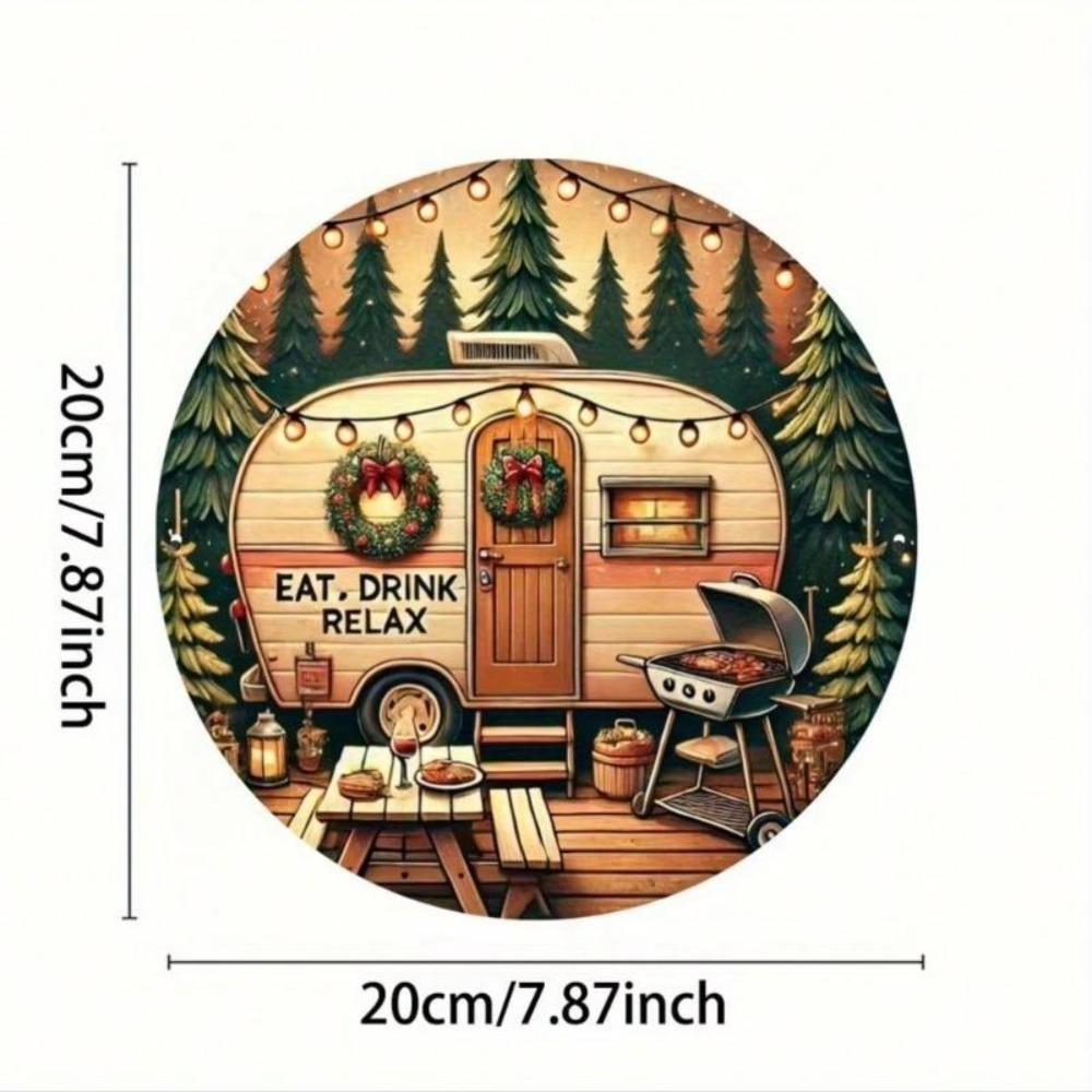 Vintage Metal Tin Sign Rustic Camping Car Wall Decor 8 Inch Round Retro Home Art