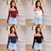Sexy Girl Long Sleeve Knit Top With Metal Buckle And Off Shoulder Design For Streetwear Style