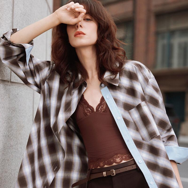 ELLE Women s Retro Plaid Cotton Shirt XL