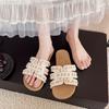Genuine Leather Flat-bottomed Cool Slippers Women's Summer Wear New with Skirt Rhinestone Slippers