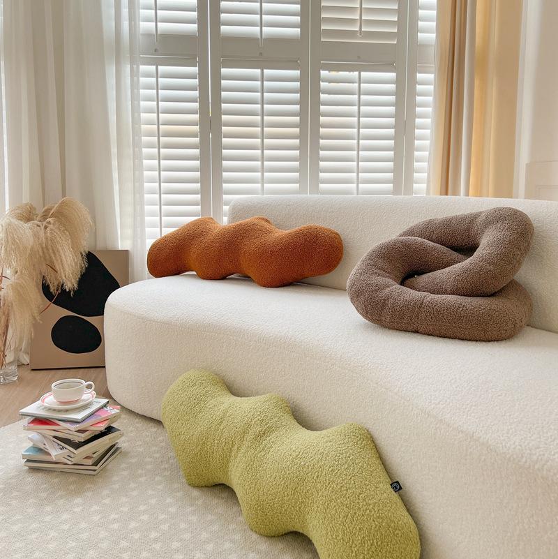 Nordic Room Simple Abstract Shape Pillow Sofa Cushion Wavy Waist By Chain Knot Twist Bar Living Room Cushion Office Design Throw
