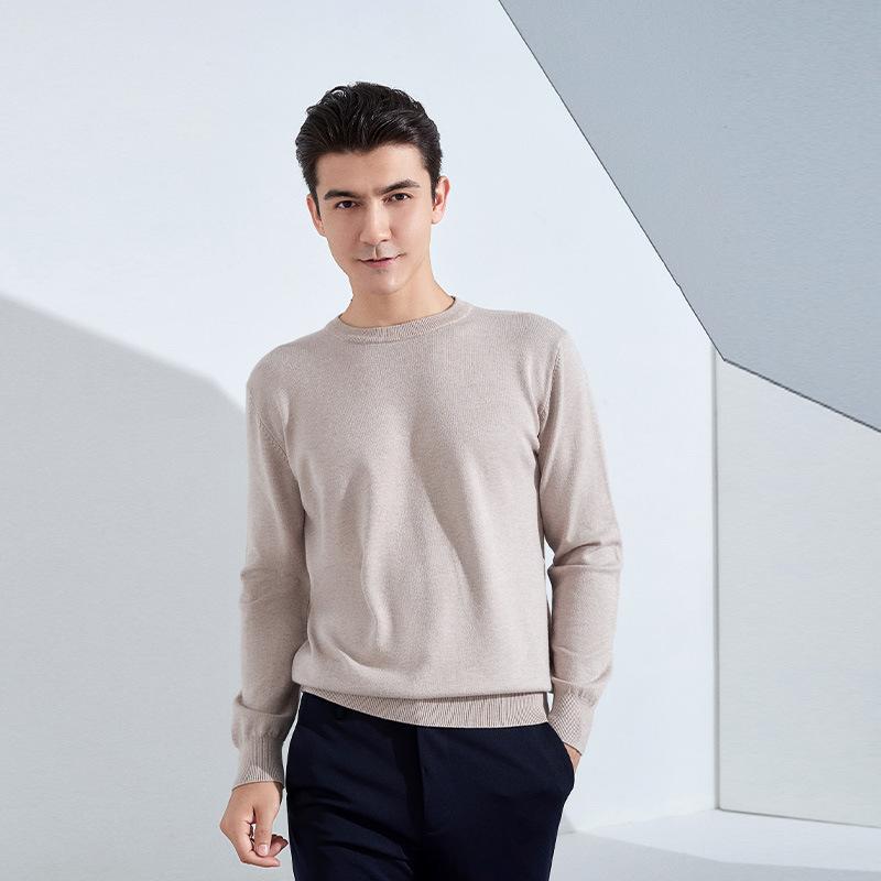 Autumn and Winter Men's Round Neck Loose Thickened Pullover Knit Sweater Solid Color Long-sleeved Short Section of Business Bottoming Warm Sweater