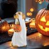 Halloween Resin Dog Statue with Illuminated Bucket and Bone Detail for Window, Entryway, Party Tables, and Indoor Party Centerpiecs