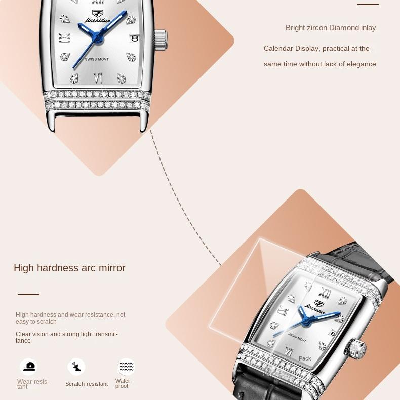 Hodinky značky JINSHIDUN Lehké Luxusní Jednoduché Diamantové vsazené Vodotěsné Luminous Quartz Hodinky Dámské hodinky Dámské hodinky