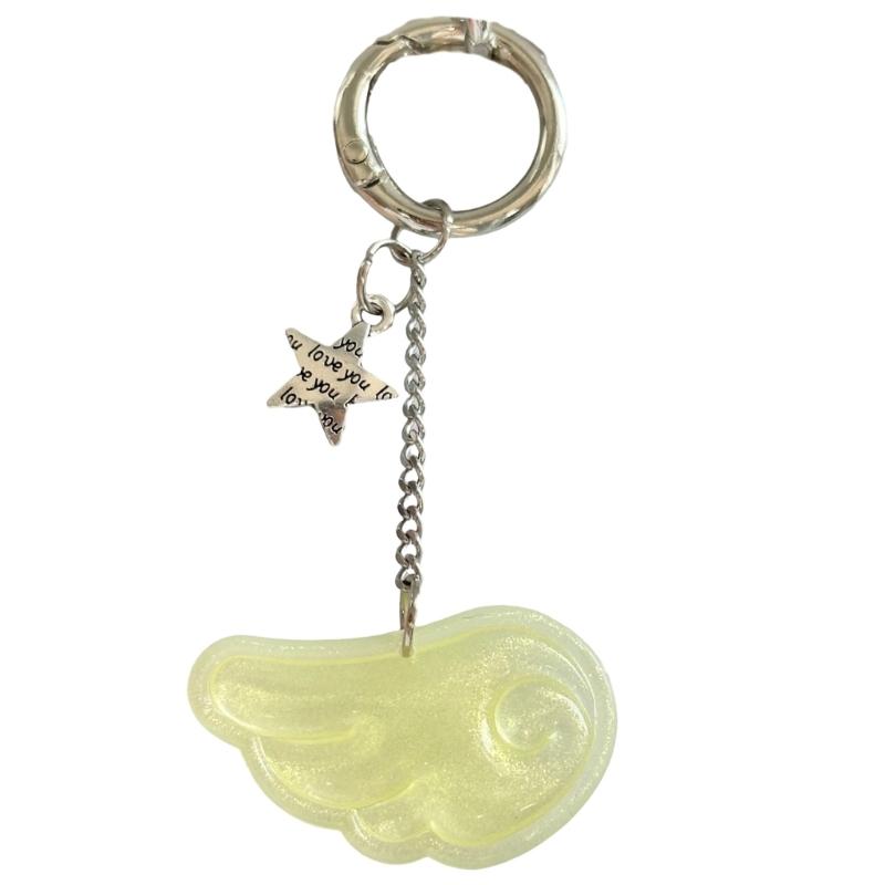 Sweet Bright Color Resin Keychain Angel Wing And Star Design Trendy Gift For Teen Girls Lightweight Decors