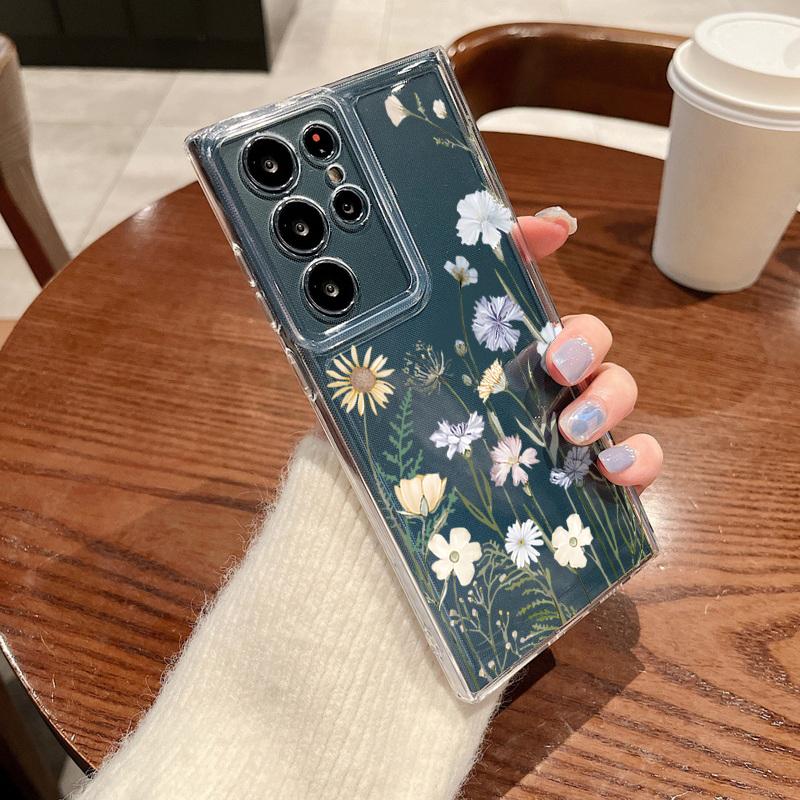 Flower Pattern Phone Case For Samsung Galaxy S26 S25 S24 S23 Ultra S22 Plus S24 S21 FE S25Edge Transparent Shockproof Soft Cover