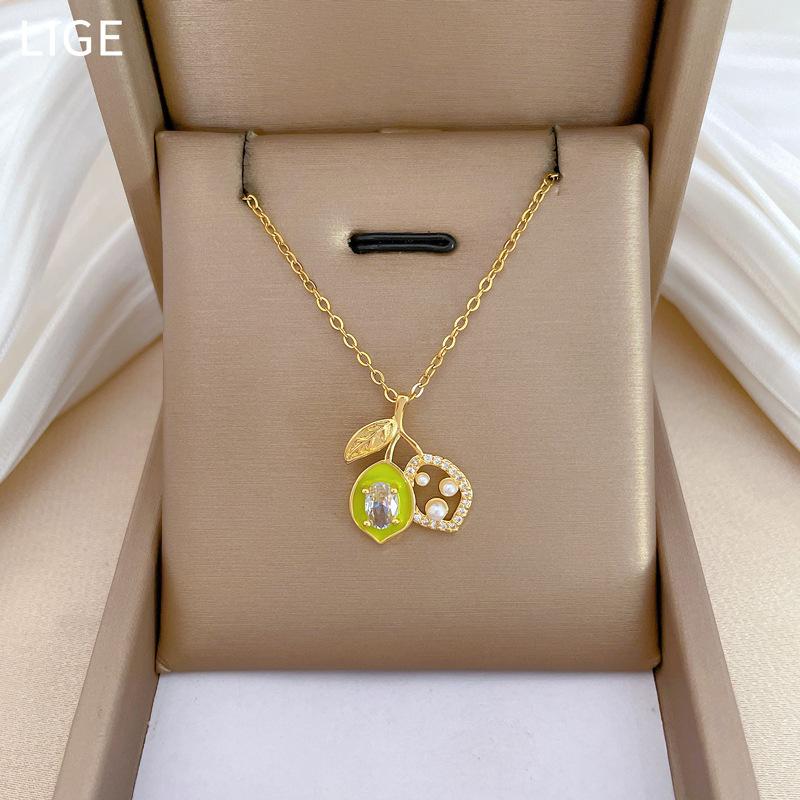 Necklace Earrings Set Light Luxury Full Of Diamonds Fruit Pearl Personality Temperament Banquet Earrings Item Group