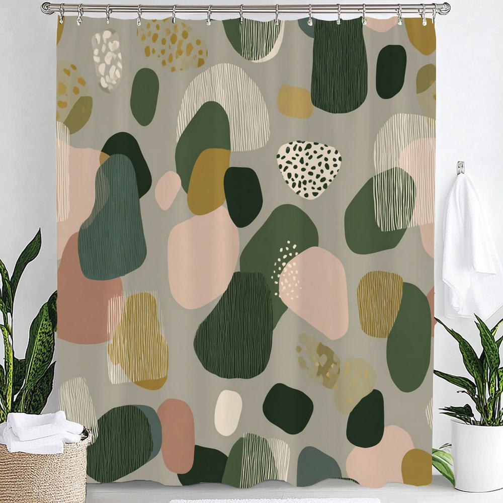 1pc Modern Minimalist Color Dot Pattern Shower Curtain,Bathroom Decorative Curtain, Printed Fabric Home Curtain with Hooks