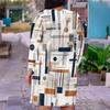 Women Plus Size V Neck Long Sleeve Radial Printed Black Orange Beige Straight Hem Dress