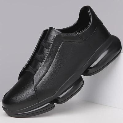 Men's Breathable Casual Leather Running Shoes - Trendy, Versatile, and Height-Enhancing with Thick Soles.