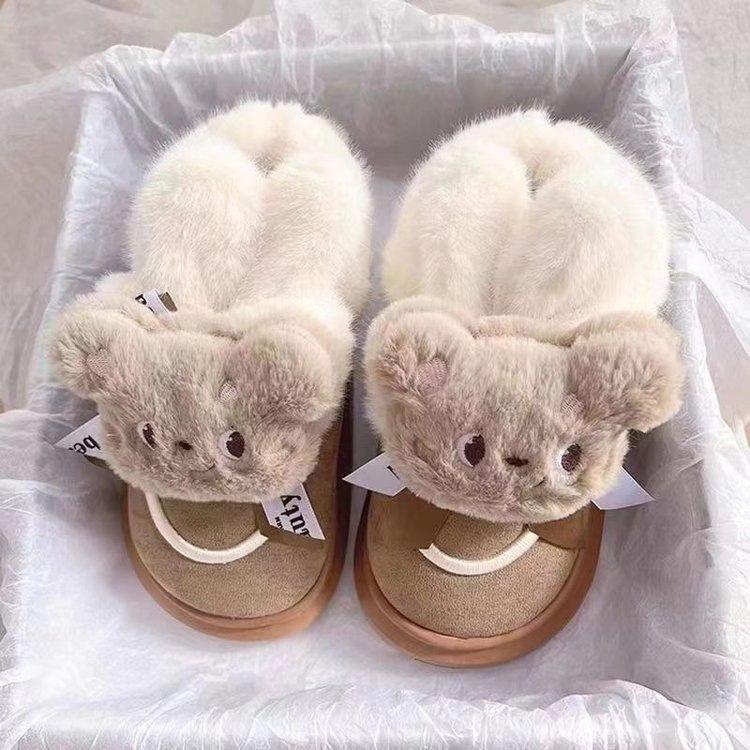 Cute bear velvet warm snow boots winter new wear plush cotton shoes