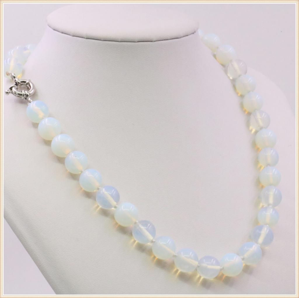 8 10mm okrągły biały naszyjnik z kamienia księżycowego gładki kamień naturalny zapięcie siatkowe akcesoria na szyję kobiety biżuteria dziewczęca Making Design