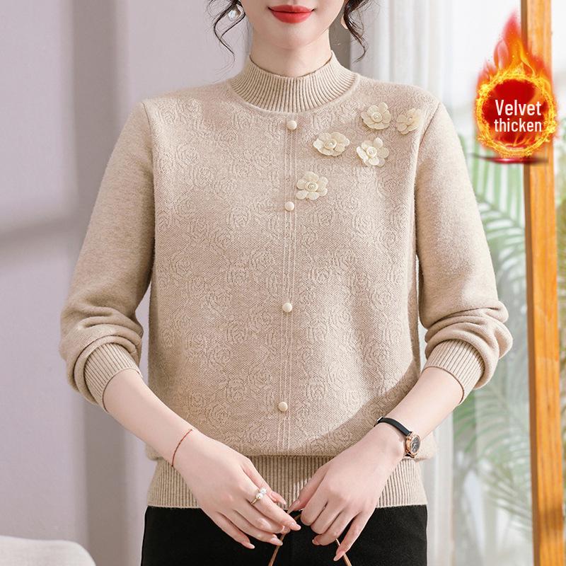 Winter New Style Women's Plus Velvet Knit Pullover - Thick, Warm Outerwear for Moms
