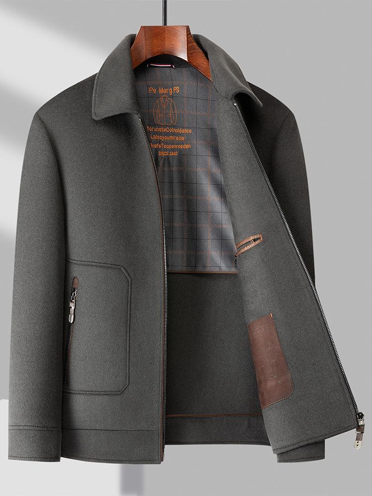 Men's Double-Faced Wool Jacket with Detachable Duck Down Liner and Turn-Down Collar