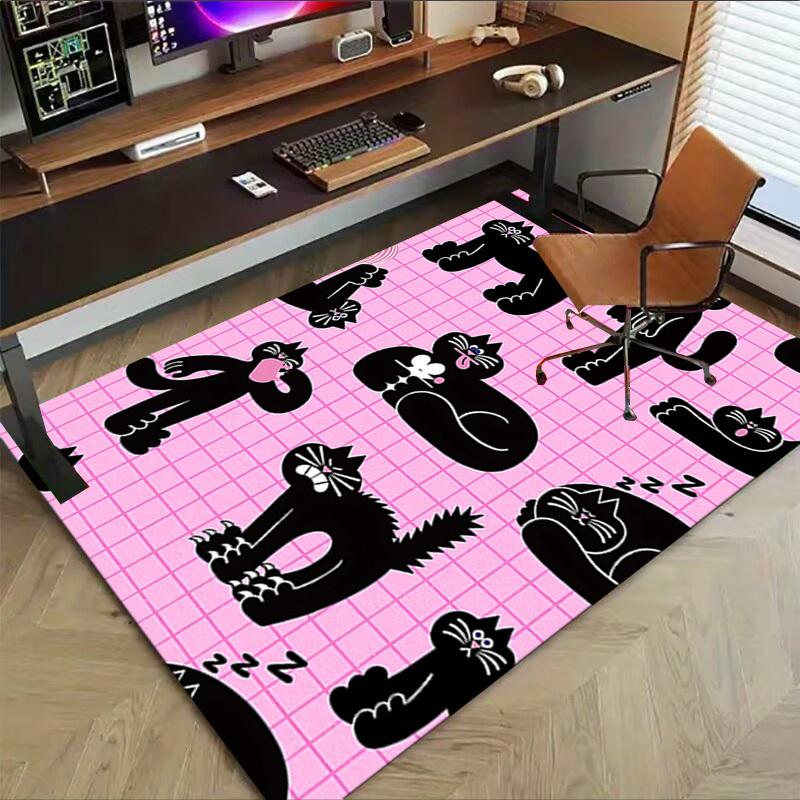 1PC cat pattern Non-Slip Floor Carpet Compatible for Office&Living Room&Dining room - Flat-Weave Machine- Soft & Pattern-E306
