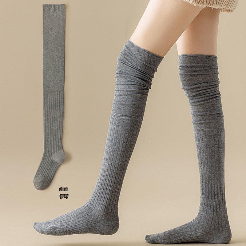 Women's Over-the-Knee Cotton Socks - Anti-Roll, Scrunch Style for Spring, Autumn, and Winter Thigh-High Wear
