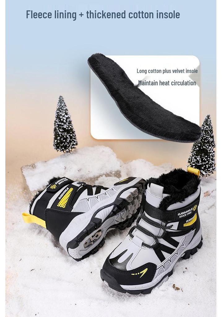 Kids' Winter Snow Boots with Velvet Lining, Ages 6-12, Outdoor Skiing, Warm & Cold-Proof Cotton Boots for Boys