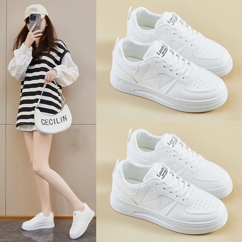Fashion On - Trend Ladies' Sneakers: Two - Tone Beige and White Design, Cushioned Insole for All - Day Comfort