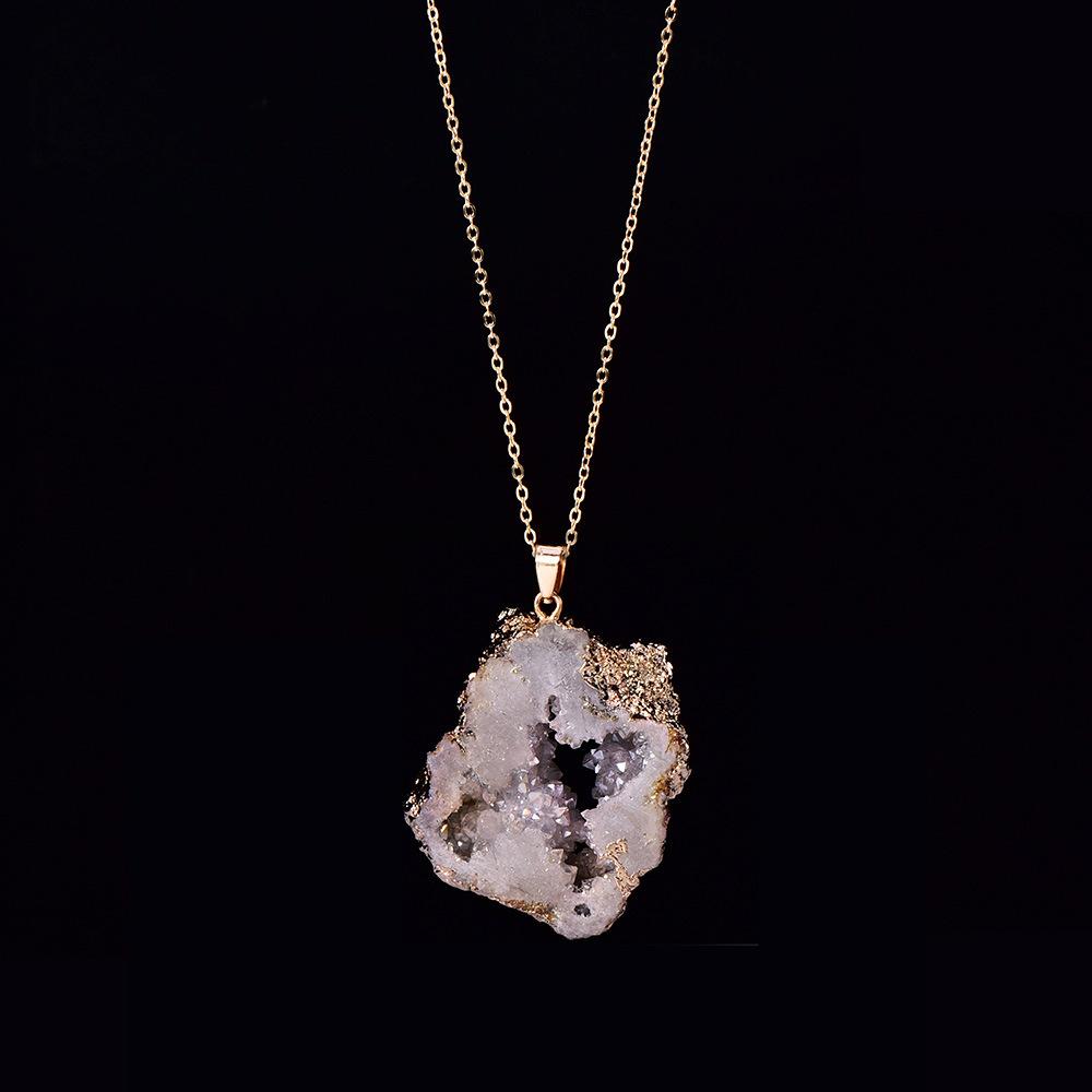 Natürliche unregelmäßige Achat-Anhänger Geoden-Quarzscheibe Kristall Druzy Anhänger Halskette DIY Schmuckherstellung Natürliche Achatscheiben-Halskette