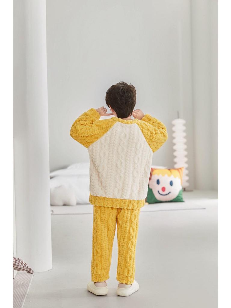New Boys' Flannel Pajama Set - Warm Autumn/Winter Coral Fleece