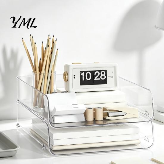 Stationery Storage Tray Clear Acrylic File Organizer Tray, 1/2/3/4/5 Tier Paper Ducument Document Holder Box, Stackable Office Supplies Desk Rack Box