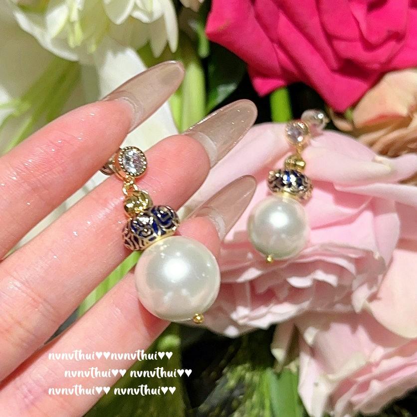 Mermaid Princess, Pearl Earrings, Tahiti, Deep Sea Beads, Carved Zircon Earrings.