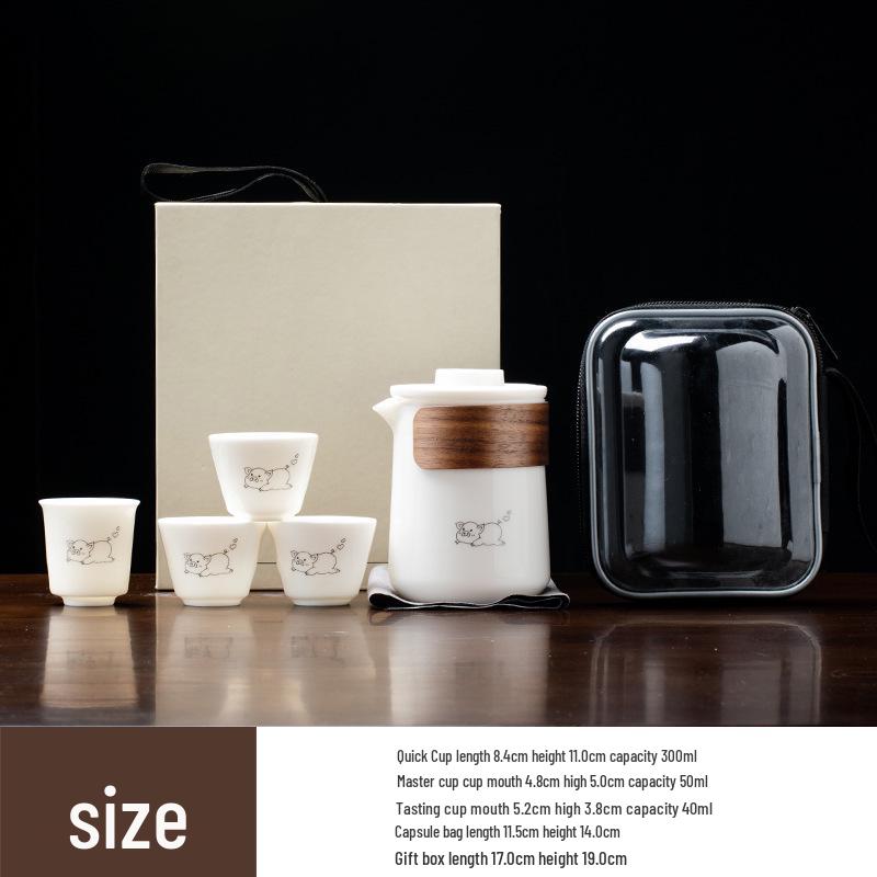 Premium Mutton Fat White Porcelain Panda Travel Tea Set - Portable Kung Fu Set with One Pot and Four Cups for Car, Outdoor, and Camping Use.