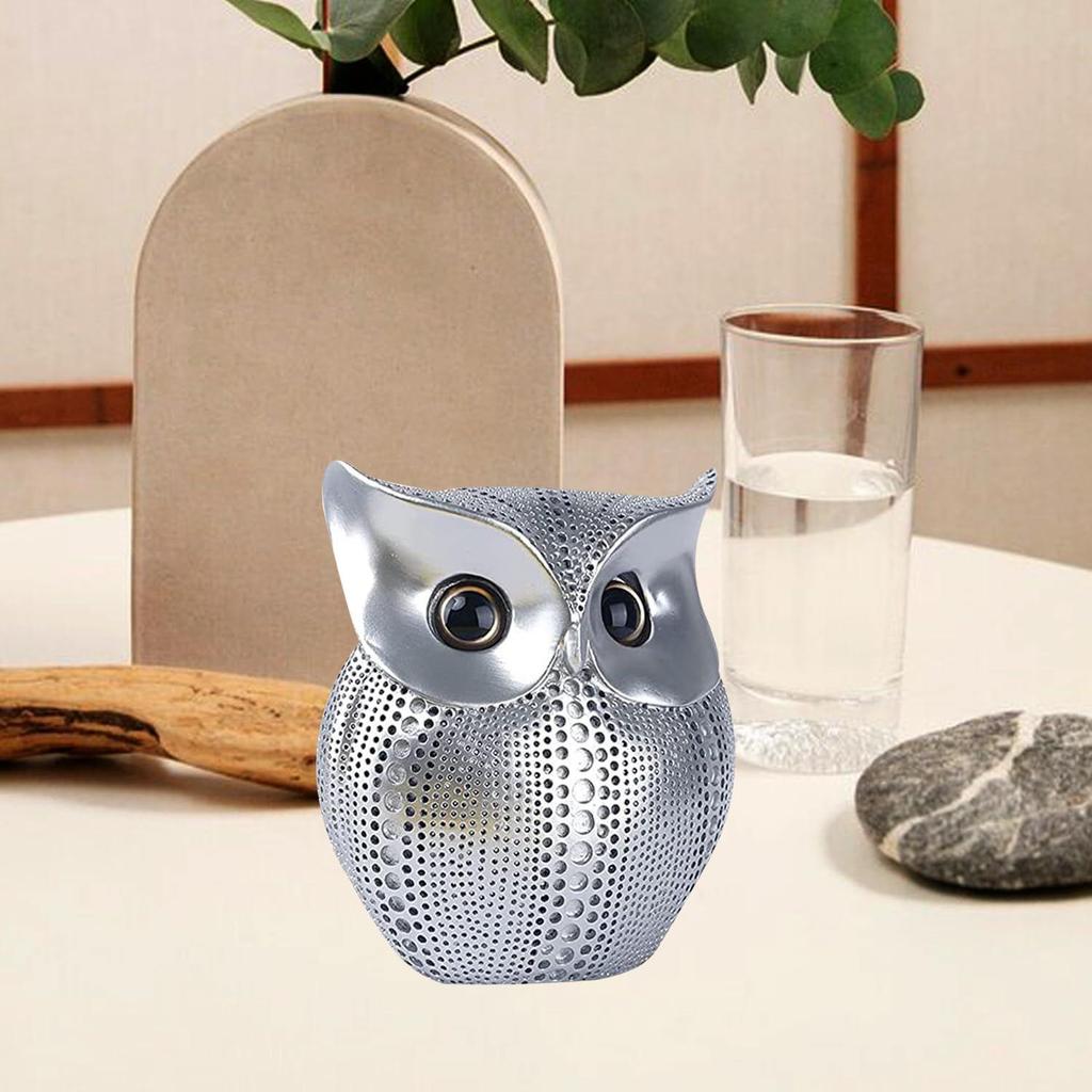 Modern Classy Happy Owl Resin Art Figure Showpiece (Pack of 1, Silver)