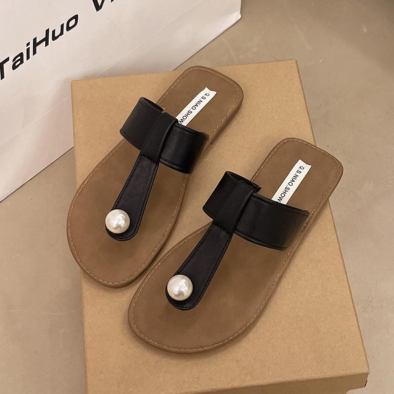 

French flat-bottomed niche toe flip-flops 2025 summer new with skirt fairy wind beach cool slippers 35 чёрный