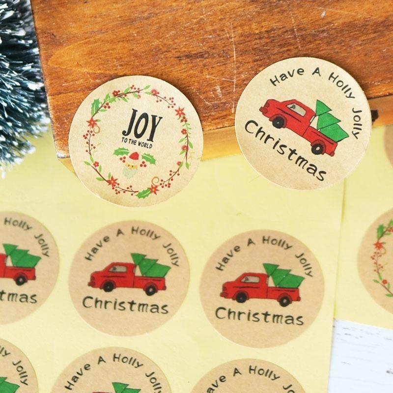 120Pcs Christmas Joy To The World Have A Holly Jolly Cake Packaging Sealing Label Kraft Sticker LS