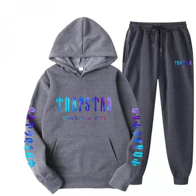 Mens Sporty Hooded Sweatshirt Set Casual Printed Tracksuit Long Sleeve Top Pants Streetwear