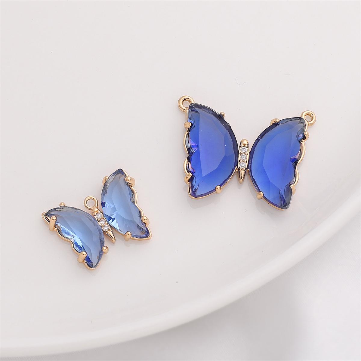 

1 шт./пакет, медь, инкрустация цирконом, большая бабочка, подвеска с двойным отверстием для ювелирных изделий ручной работы DIY 15x20mm*1pcs синий