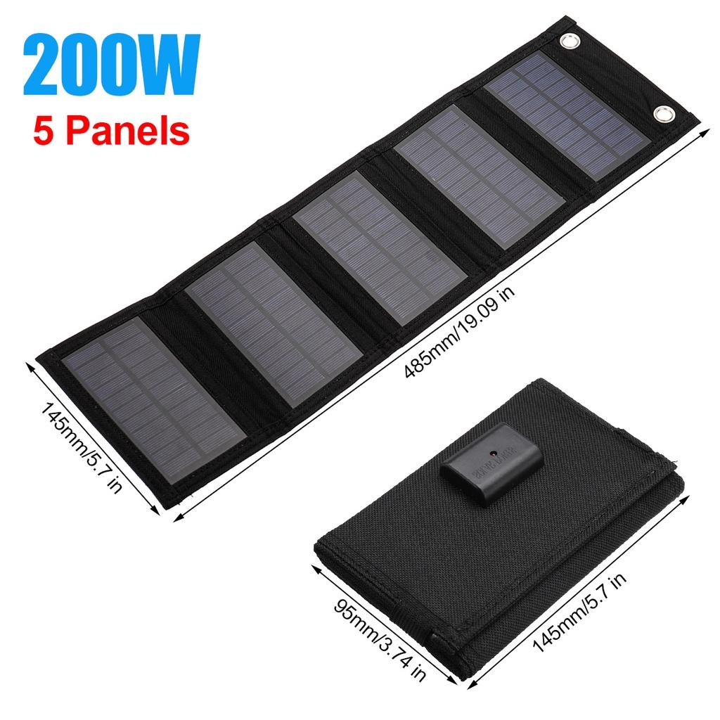 5V 100W/200W/300W USB Foldable Solar Panel Portable Flexible Small Waterproof Folding Solar Panels Cells For Mobile Phone Battery Charger Black