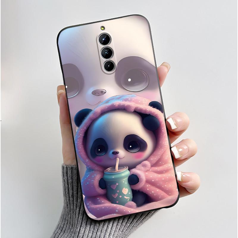 Cute Little Panda Pattern For ZTE Nubia RedMagic 8S Pro 5G / 8S Pro+ 5G Case Shockproof Soft Black Cartoons Painted Casing